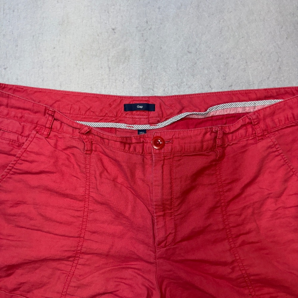 Gap Linen Blend Shorts Womens 16 Red Excellent Cuffed Mid Rise Chino 4in Inseam